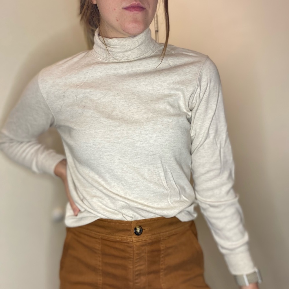 Off White Turtle Neck Long Sleeve Top